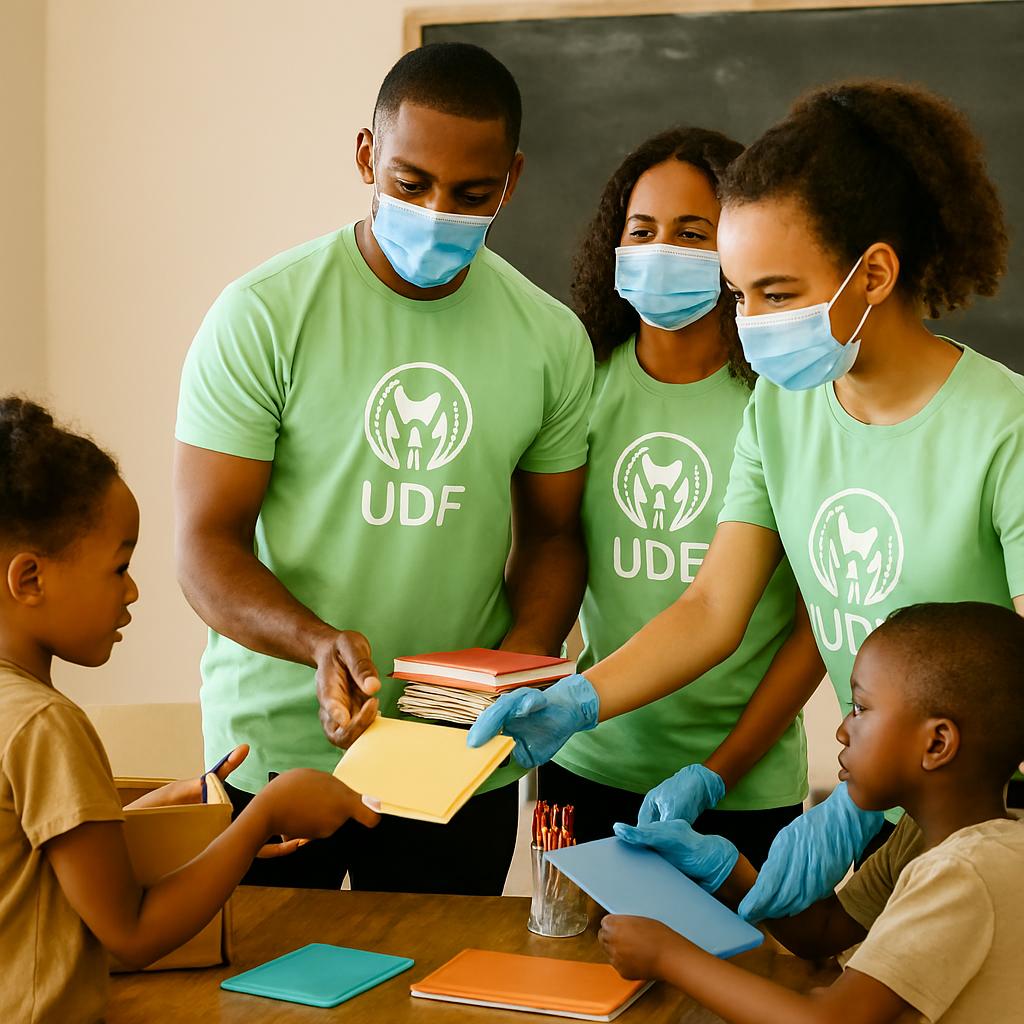 UDF volunteers helping children